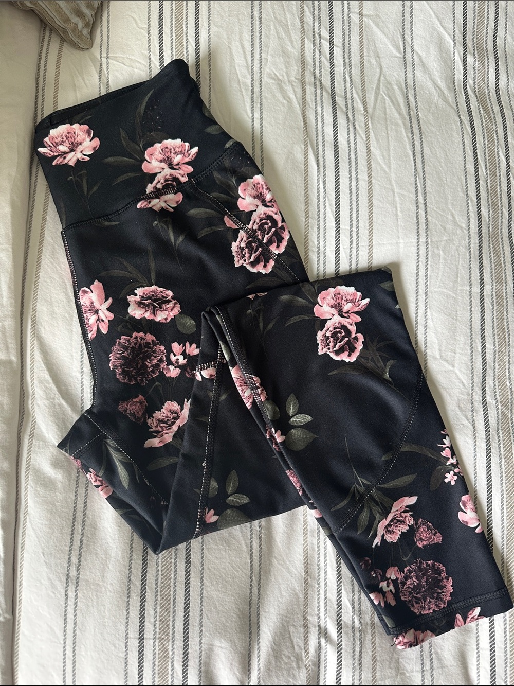 Marika Black Leggings with Pink Floral Design